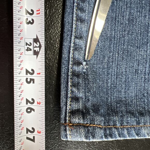 Lucky Brand Jeans 36 X 27" Hemmed Blue Hipster Wash Slim Bootleg Buttonfly Denim - Picture 14 of 15